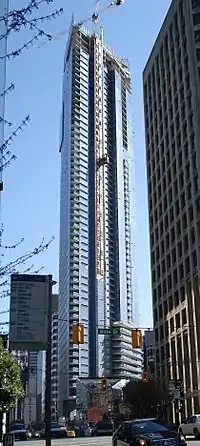 The Shangri-La Vancouver in the final stages of construction in 2008