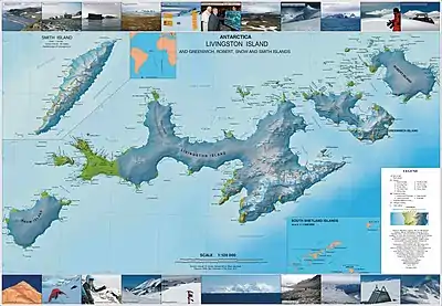 Topographic map of Livingston Island, Greenwich, Robert, Snow and Smith Islands