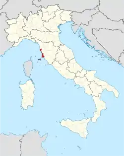 Map highlighting the location of the province of Livorno in Italy