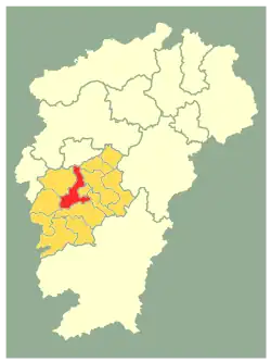 Location of Ji'an County (red) within Ji'an City (gold) and Jiangxi