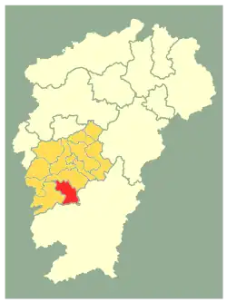 Location of Wan'an County (red) within Ji'an City (gold) and Jiangxi