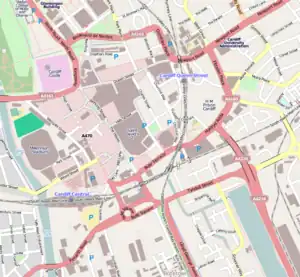 Map of Cardiff, Wales showing the BBC Wales headquarters building location