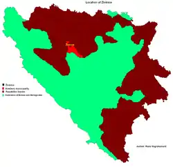 Location of Živinice in Bosnia and Herzegovina