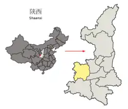 Location of Baoji Prefecture within Shaanxi