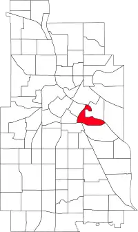 Location of Cedar-Riverside within the U.S. city of Minneapolis