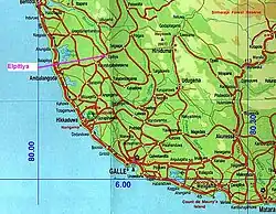 Location of Elpitiya in Southwest Sri Lanka