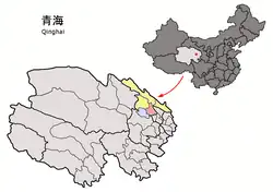 Location of Haiyan County (red) within Haibei Prefecture (yellow) and Qinghai province