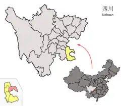 Location of Hejiang County (red) in Luzhou City (yellow) and Sichuan province