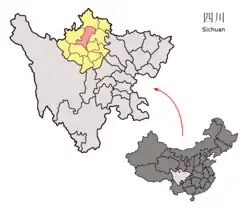 Location of Hongyuan County (red) in Ngawa Prefecture (yellow) and Sichuan