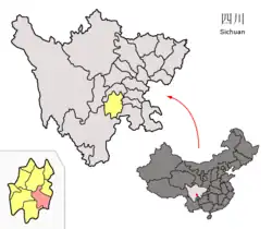 Location of Muchuan County (red) within Leshan City (yellow) and Sichuan