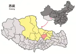 Location of Seni (red) within Nagqu (yellow) and the Tibet Autonomous Region