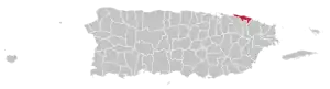 Map of Puerto Rico highlighting Loíza Municipality