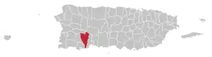 Map of Puerto Rico highlighting Yauco Municipality