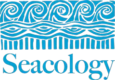 The logo of Seacology, showing waves, stripes, and landmasses above the name Seacology