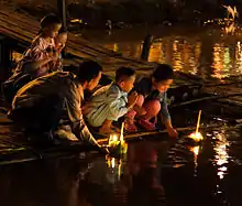 People floating krathong rafts during the Loi Krathong festival in Chiang Mai