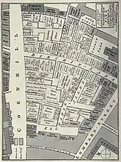 Map of coffee houses in Exchange Alley, prior to the 1748 fire