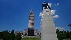 Statue of Huey P. Long in front of the Louisiana State Capitol building