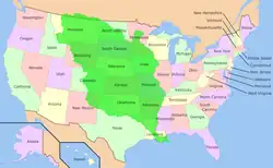 Image 13The modern United States, with Louisiana Purchase overlay (in green) (from History of Oklahoma)