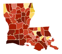 Image 40Map of parishes in Louisiana by racial plurality, per the 2020 U.S. census
Legend

 

Non-Hispanic White  40–50%  50–60%  60–70%  70–80%  80–90%  90%+
Black or African American  40–50%  50–60%  60–70%  70–80% 

 (from Louisiana)