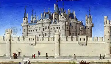 The Louvre pictured in the Très Riches Heures du Duc de Berry, 1410s