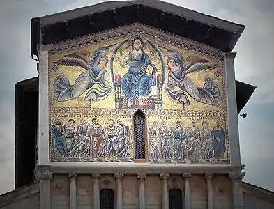 13th century byzantinesque mosaic on the facade of the Basilica of San Frediano, Lucca