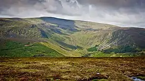 View from summit across Glenmalure into Fraughan Rock Glen, and Lugnaquilla