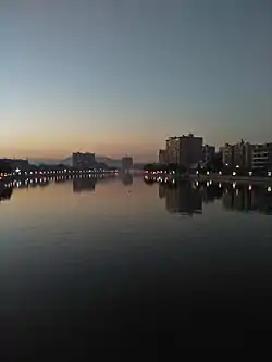 Longmen Town at night,with Zengjiang River passing through