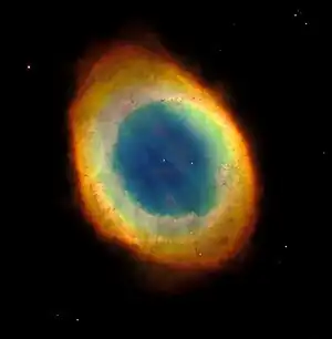 Image 19The Ring nebula, a planetary nebula similar to what the Sun will become (from Formation and evolution of the Solar System)