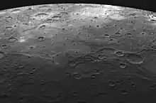 Image 31Lava-flooded craters and large expanses of smooth volcanic plains on Mercury (from List of extraterrestrial volcanoes)