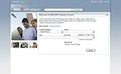 A screenshot of MSN WiFi Hotspot Locator
