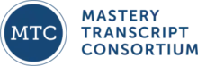 A solid blue circle containing the letters "MTC" with a slightly larger thin blue outline of a circle around it. To the right of the circle are the words "Mastery Transcript Consortium."