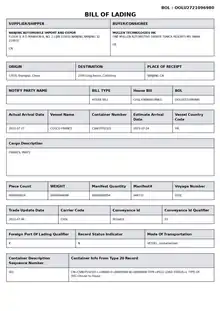 Mullen Import Bill of Lading importing an unknown number of Yuejin trucks in July 2023