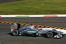 Michael Schumacher driving Mercedes MGP W02 at the 2011 Italian Grand Prix.