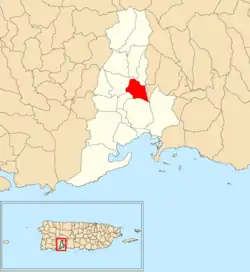 Location of Macaná within the municipality of Guayanilla shown in red