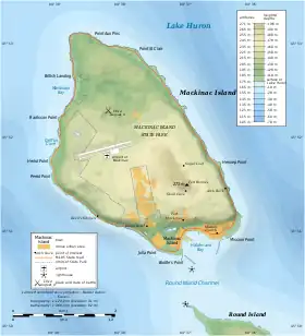 A map of Mackinac Island's topography.