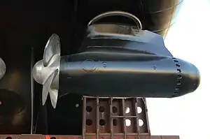 Closeup of one of the ship's Azipods.