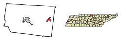 Location of Red Boiling Springs in Macon County, Tennessee.