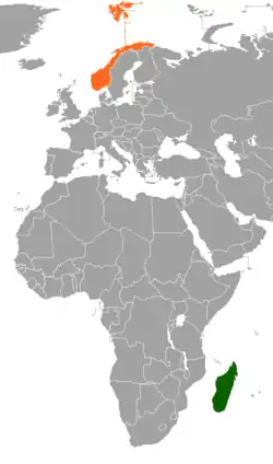 Map indicating locations of Madagascar and Norway