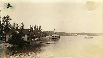 Madison Park, circa 1892, showing steamboat (possibly Cyrene) departing