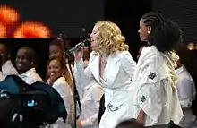 Madonna at Live 8, with Birhan Woldu in 2005