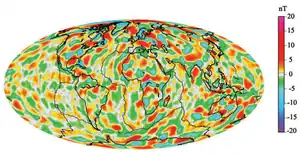 Image 27A model of short-wavelength features of Earth's magnetic field, attributed to lithospheric anomalies (from Earth's magnetic field)