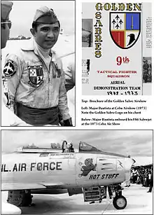 Major Bautista (1973) formed the Aerobatic team of the 9th tactical Fighter Squadron, the Golden Sabres.  They performed mostly in the southern islands of the Visayas and Mindanao.  Images from the 1973 Mactan Cebu Air Show.