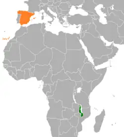 Map indicating locations of Malawi and Spain