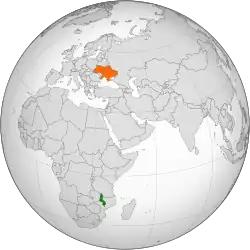 Map indicating locations of Malawi and Ukraine