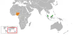 Map indicating locations of Malaysia and Nigeria