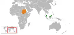 Map indicating locations of Malaysia and Sudan