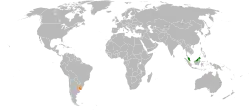 Map indicating locations of Malaysia and Uruguay