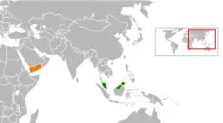 Map indicating locations of Malaysia and Yemen