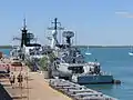 KD Lekir and the Lekiu-class frigate, KD Jebat tied up at Stokes Hill Wharf in July 2005.