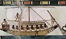 A depiction of a sailing funerary boat